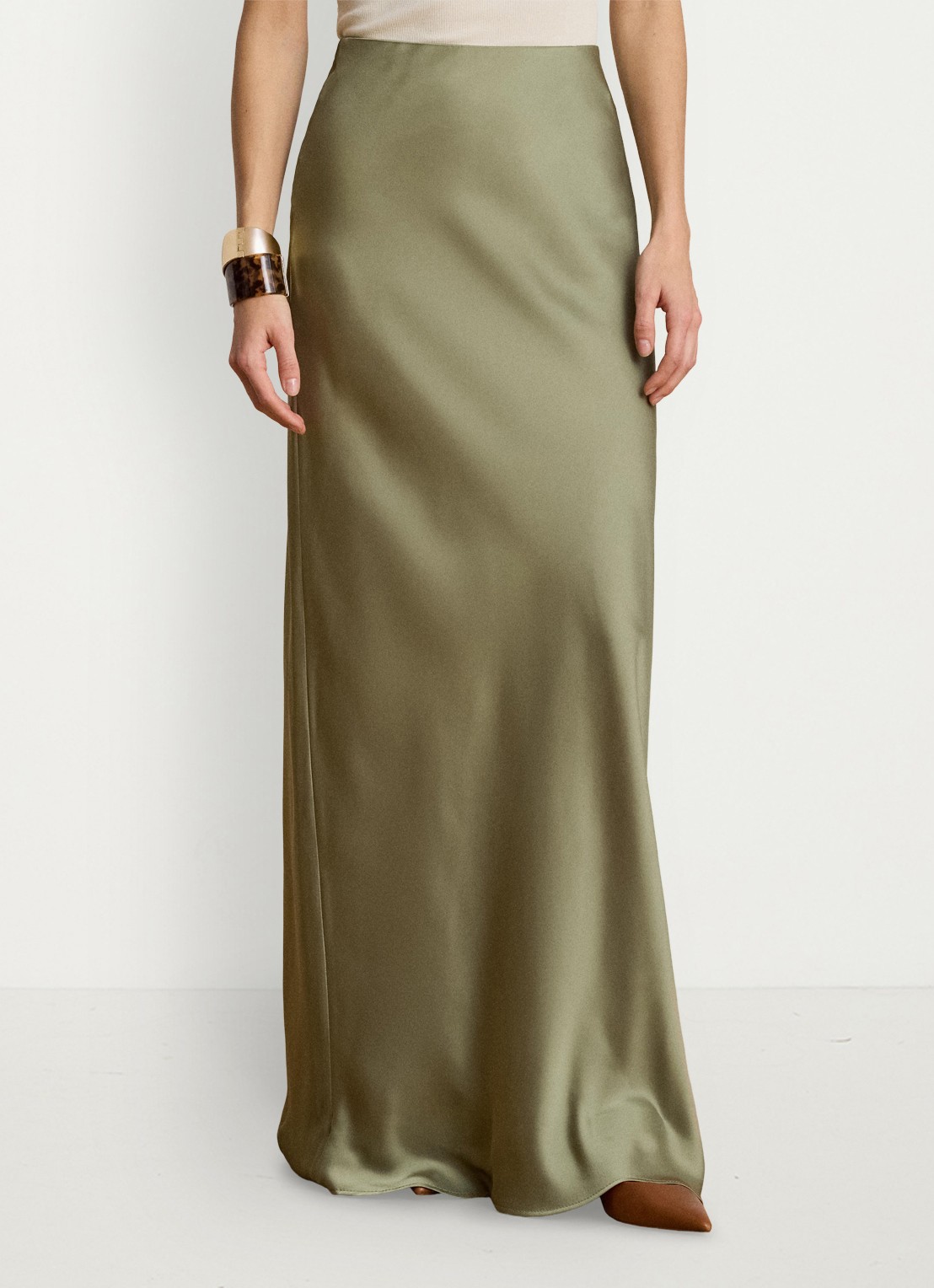 Ralph Lauren Maxi rok van satijn - detail 4 light agave / groen