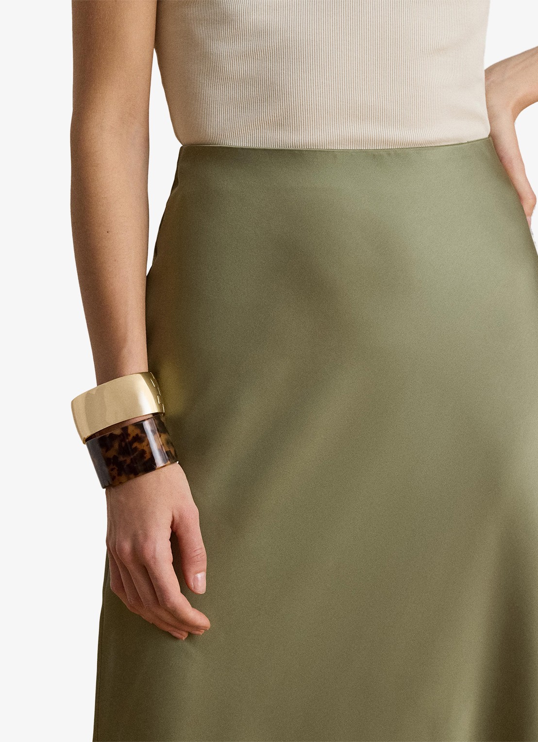 Ralph Lauren Maxi rok van satijn - detail 5 light agave / groen