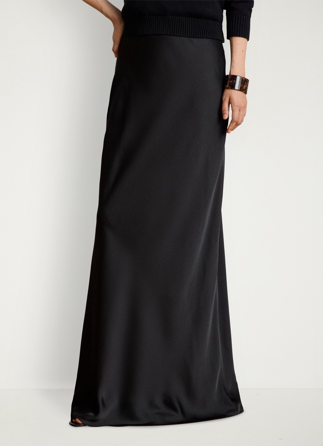 Ralph Lauren Maxi rok van satijn - detail 4 zwart