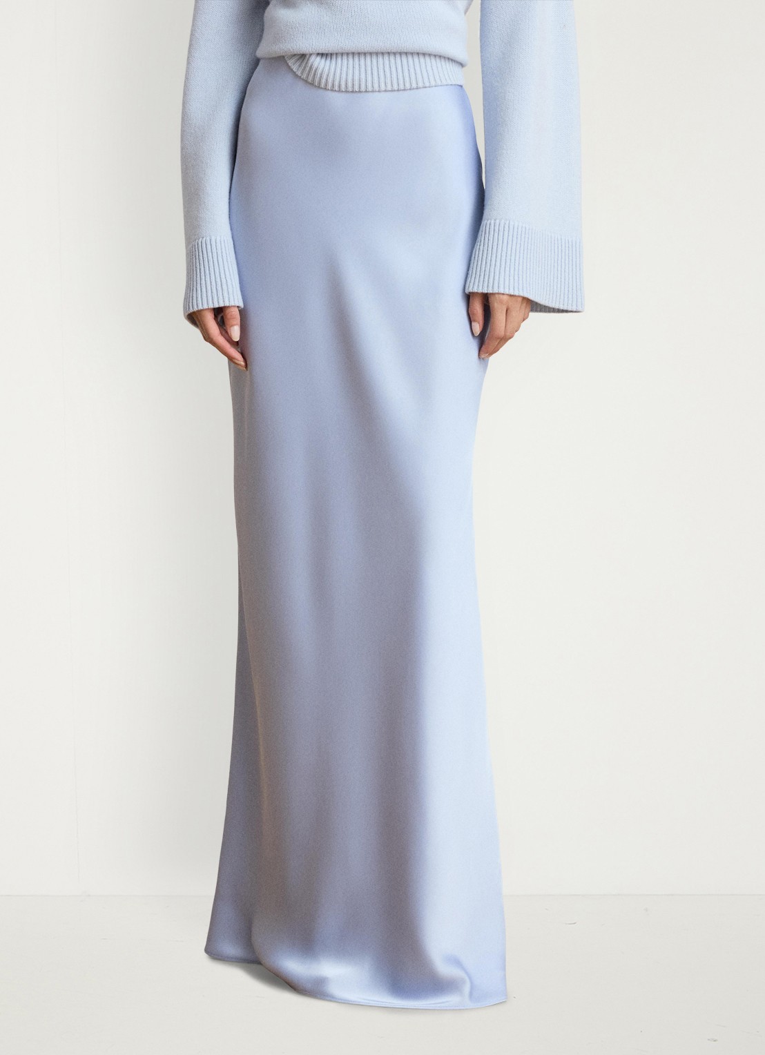 Ralph Lauren Maxi rok van satijn - detail icy blue / blauw