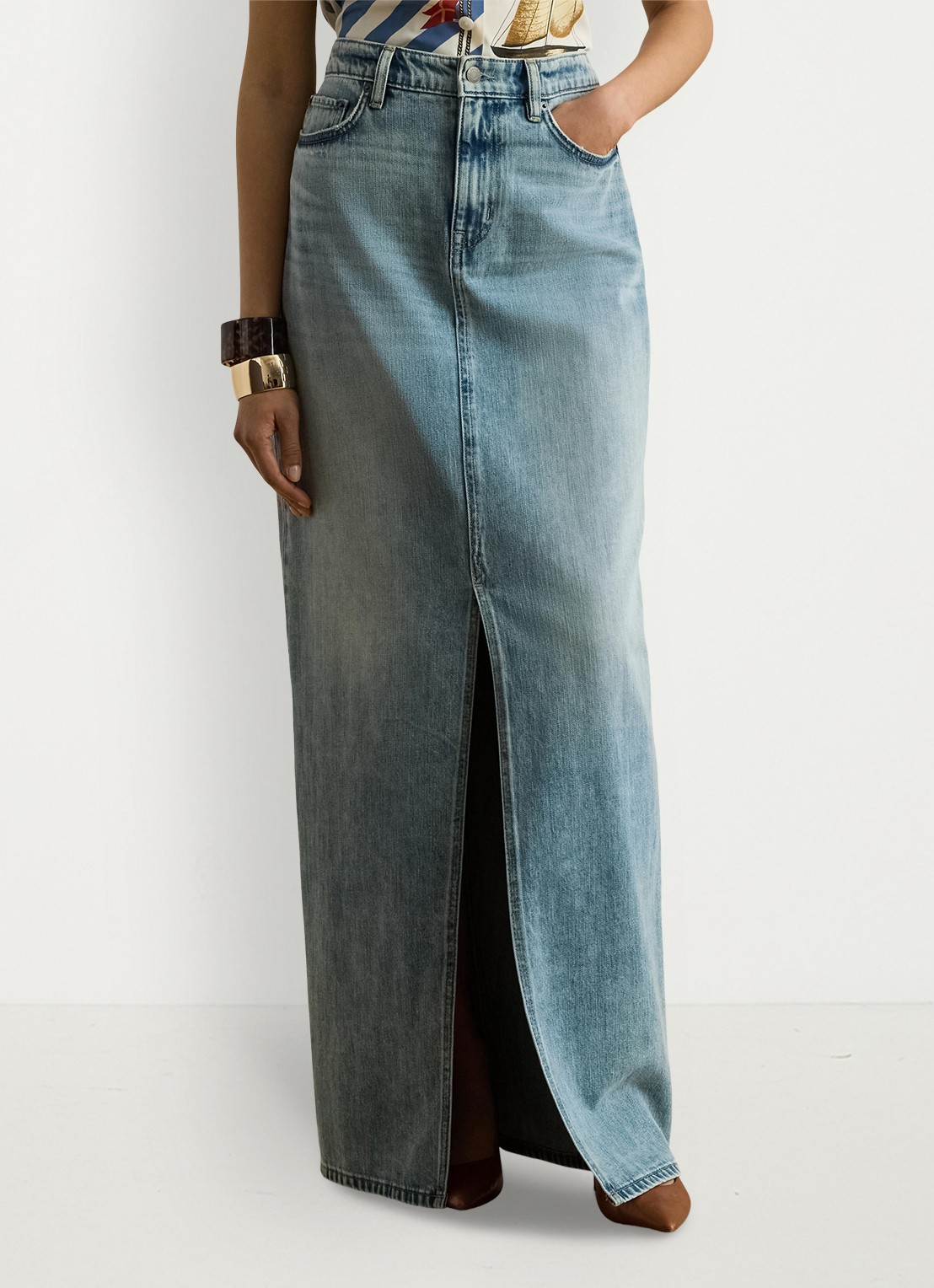 Ralph Lauren Maxi spijkerrok met split - detail 4 fawne wash / indigo