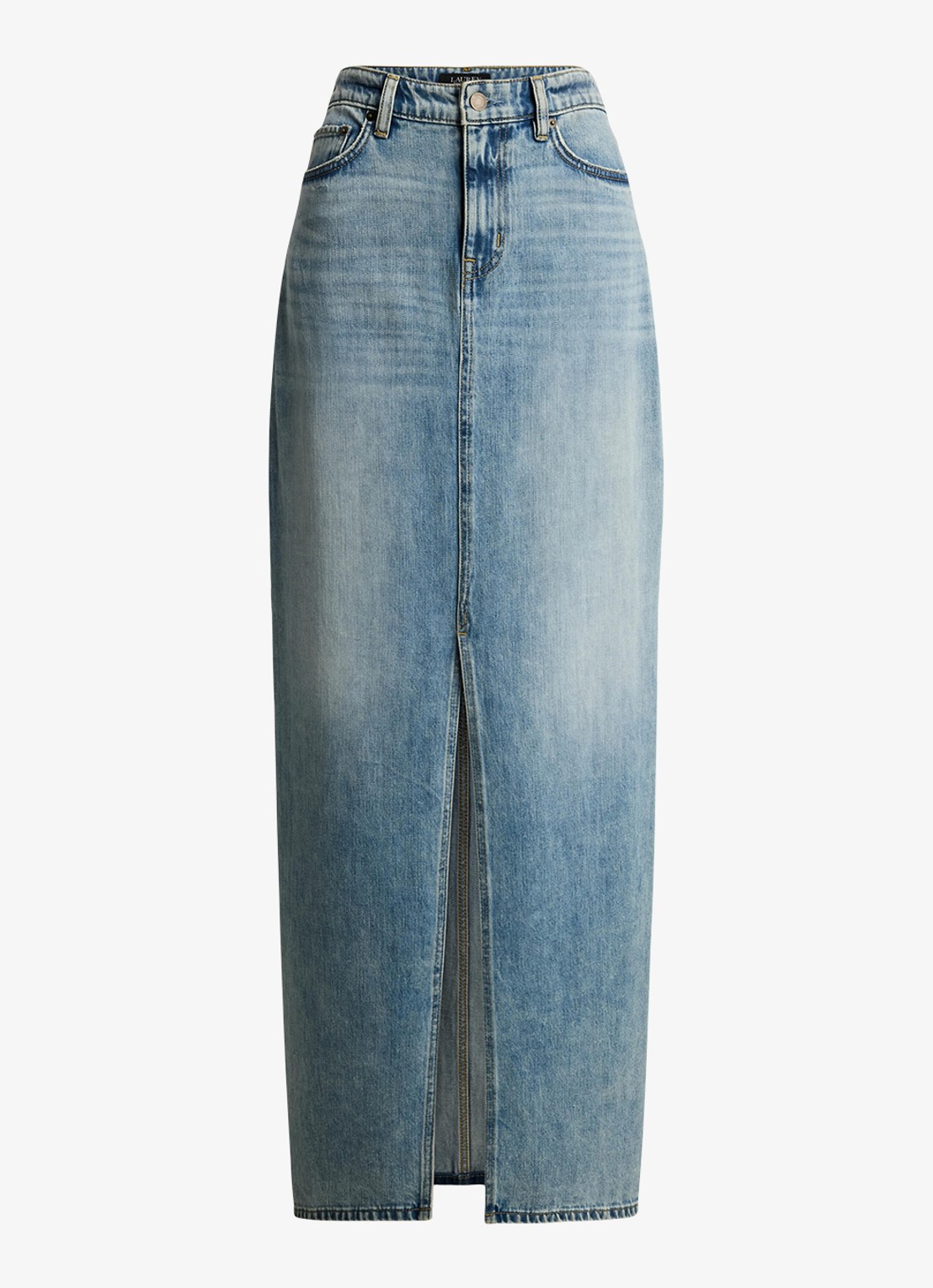 Ralph Lauren Maxi spijkerrok met split - voorkant fawne wash / indigo