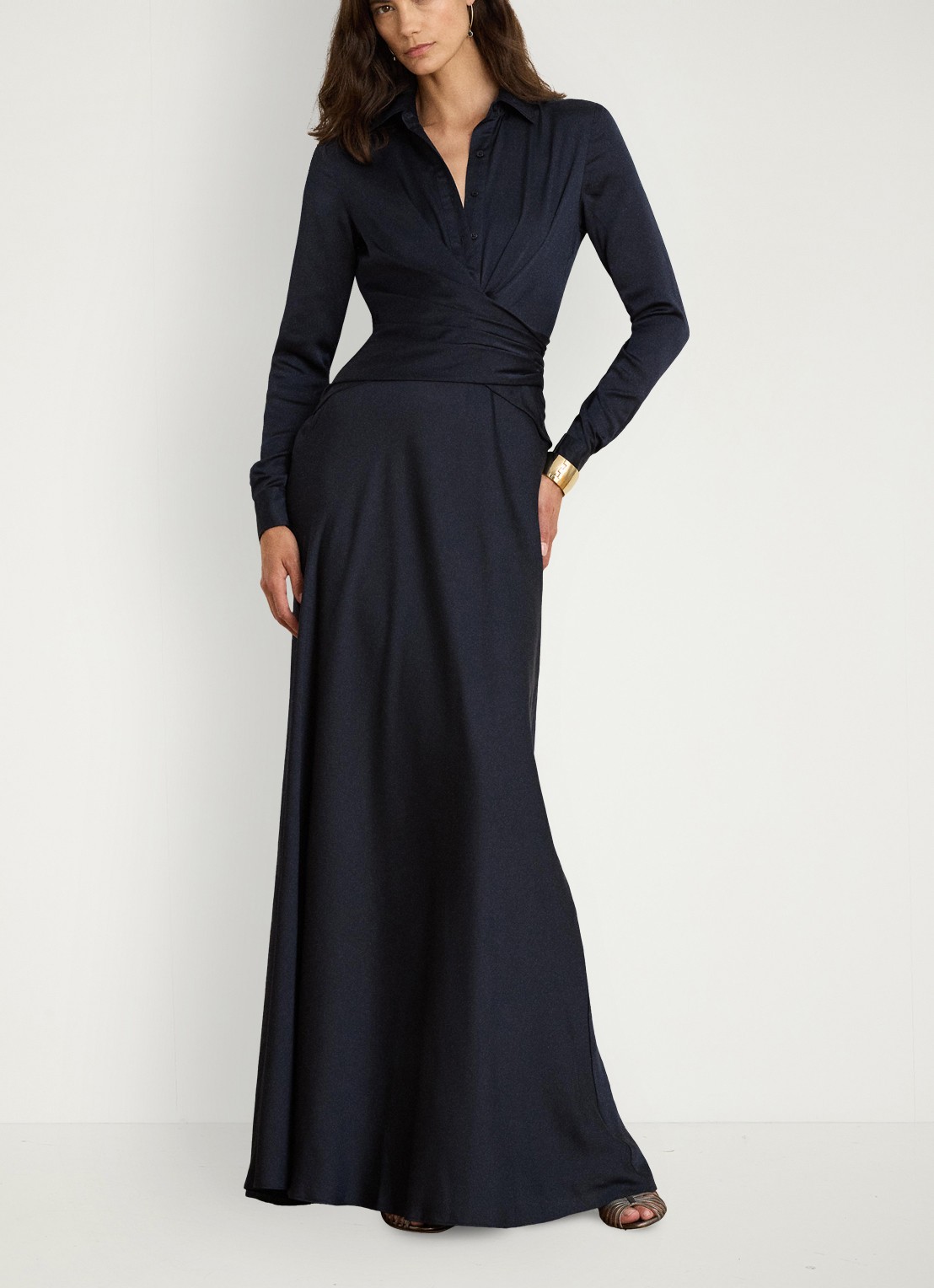 Ralph Lauren Maxi tuniekjurk met plooidetail - voorkant 4 lauren navy / blauw