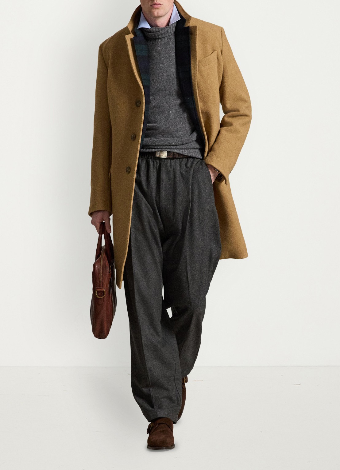 Ralph Lauren Melton mantel in wolblend met steekzakken - voorkant 2 camel / camel
