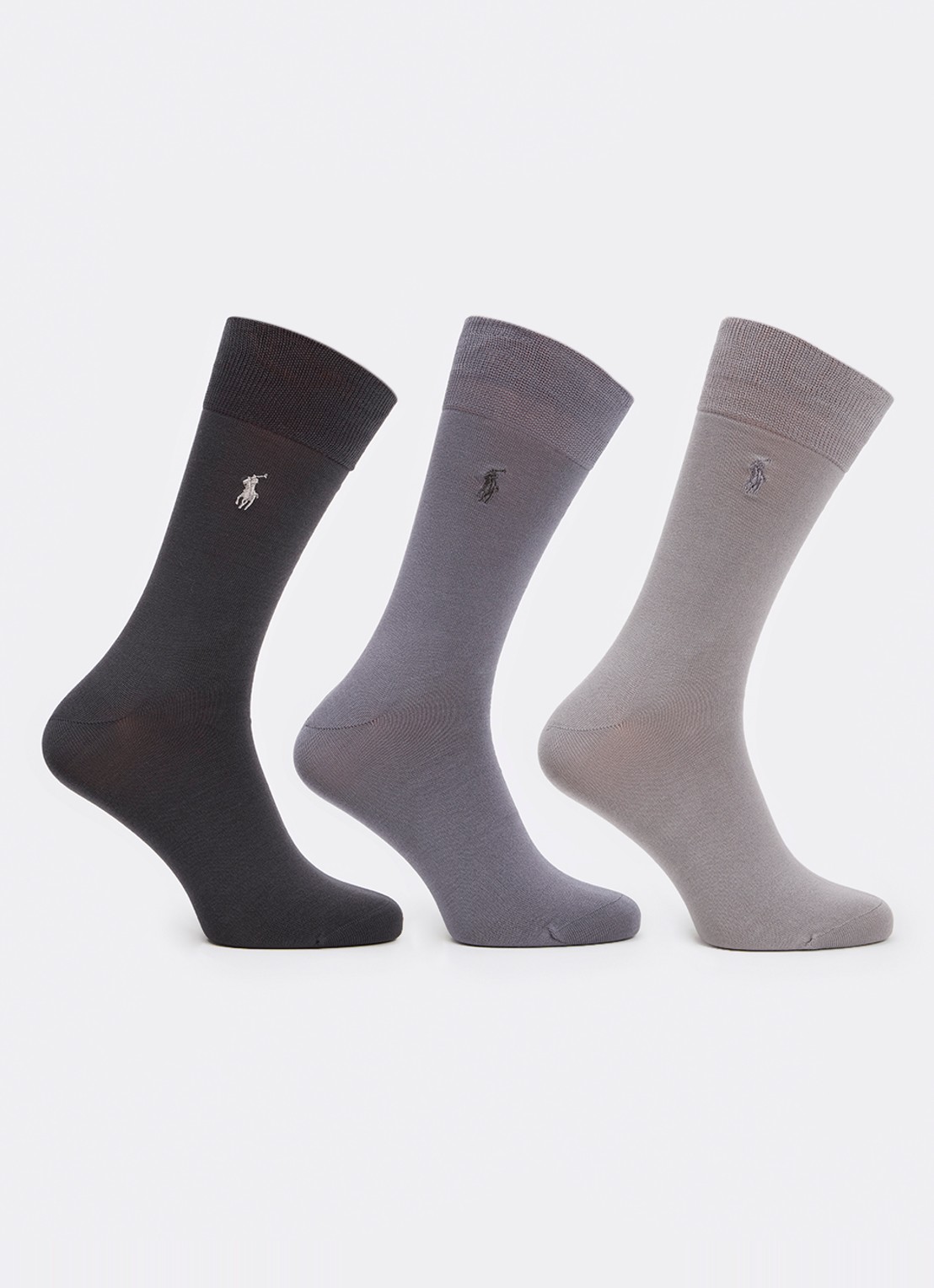 Ralph Lauren Mercerized sokken met logoborduring in 3-pack - voorkant 2 grijs