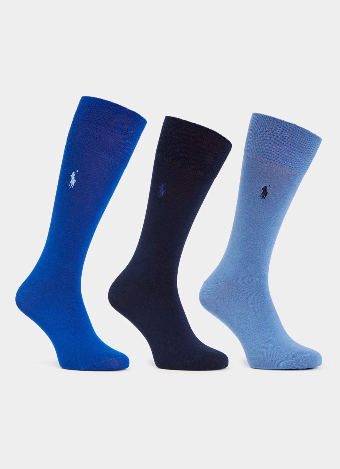 Ralph Lauren Mercerized sokken met logoborduring in 3-pack - voorkant donkerblauw