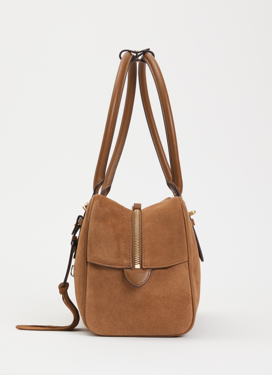 Ralph Lauren Mercy schoudertas van suède met leren details  - detail 2 cognac