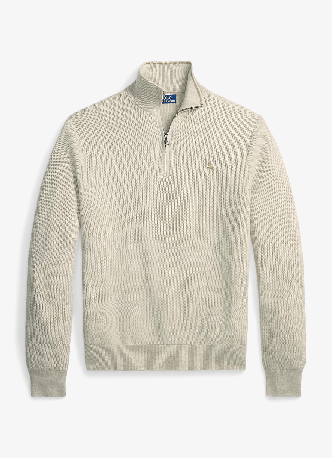 Ralph Lauren Mesh-gebreide katoenen trui met rits - voorkant light walnut brown / brown