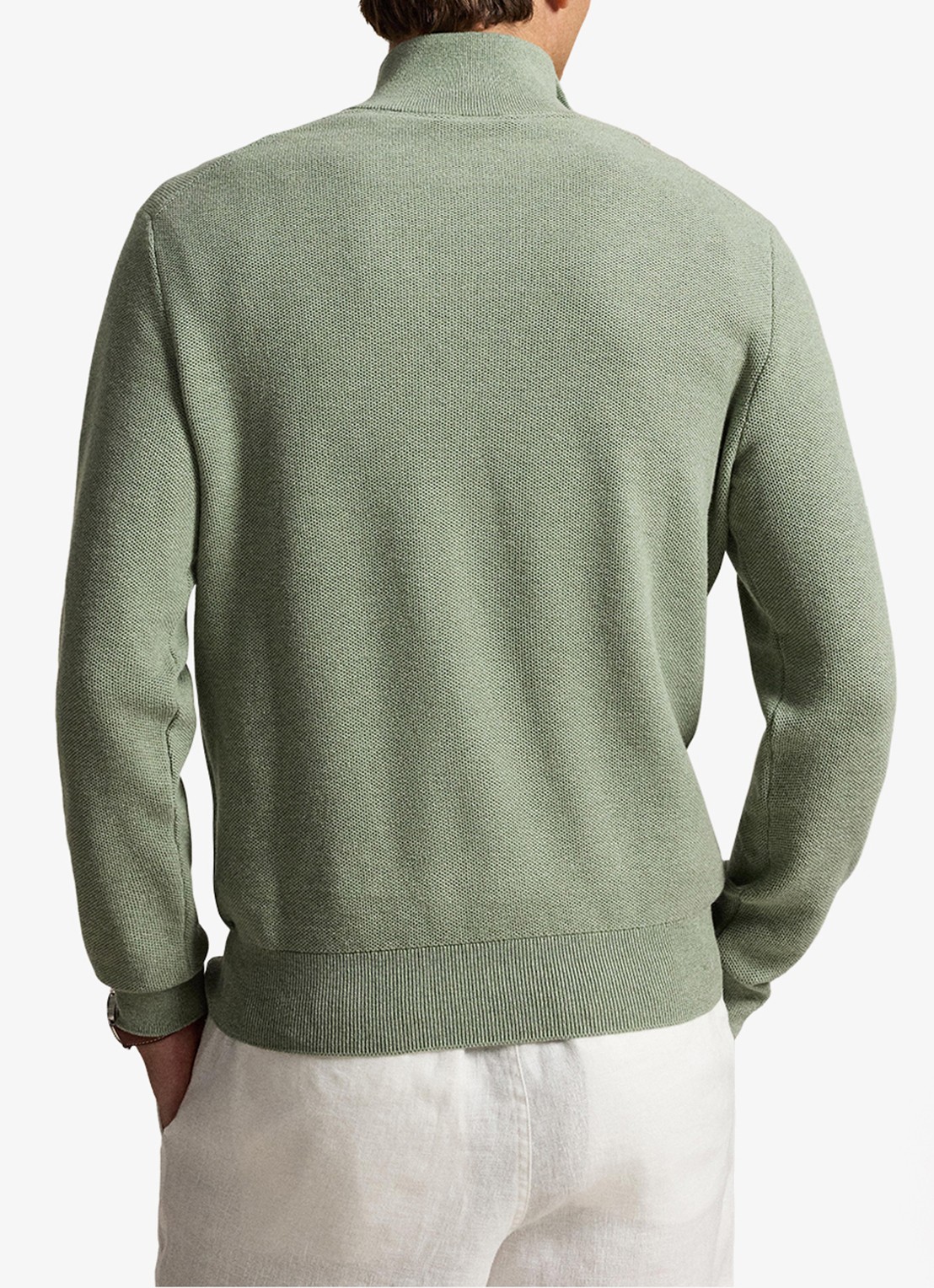 Ralph Lauren Mesh-gebreide katoenen trui met rits - achterkant 3 fern green heather / groen