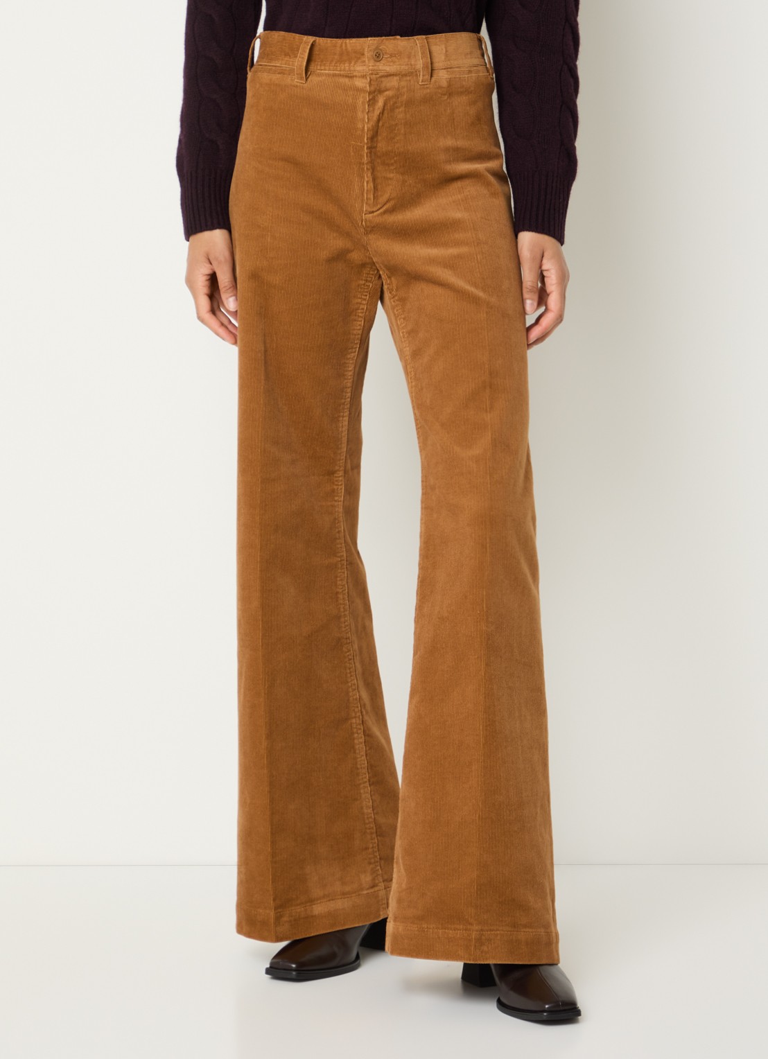 Ralph Lauren Mid waist flared fit broek van corduroy met paspelzakken - detail 4 camel
