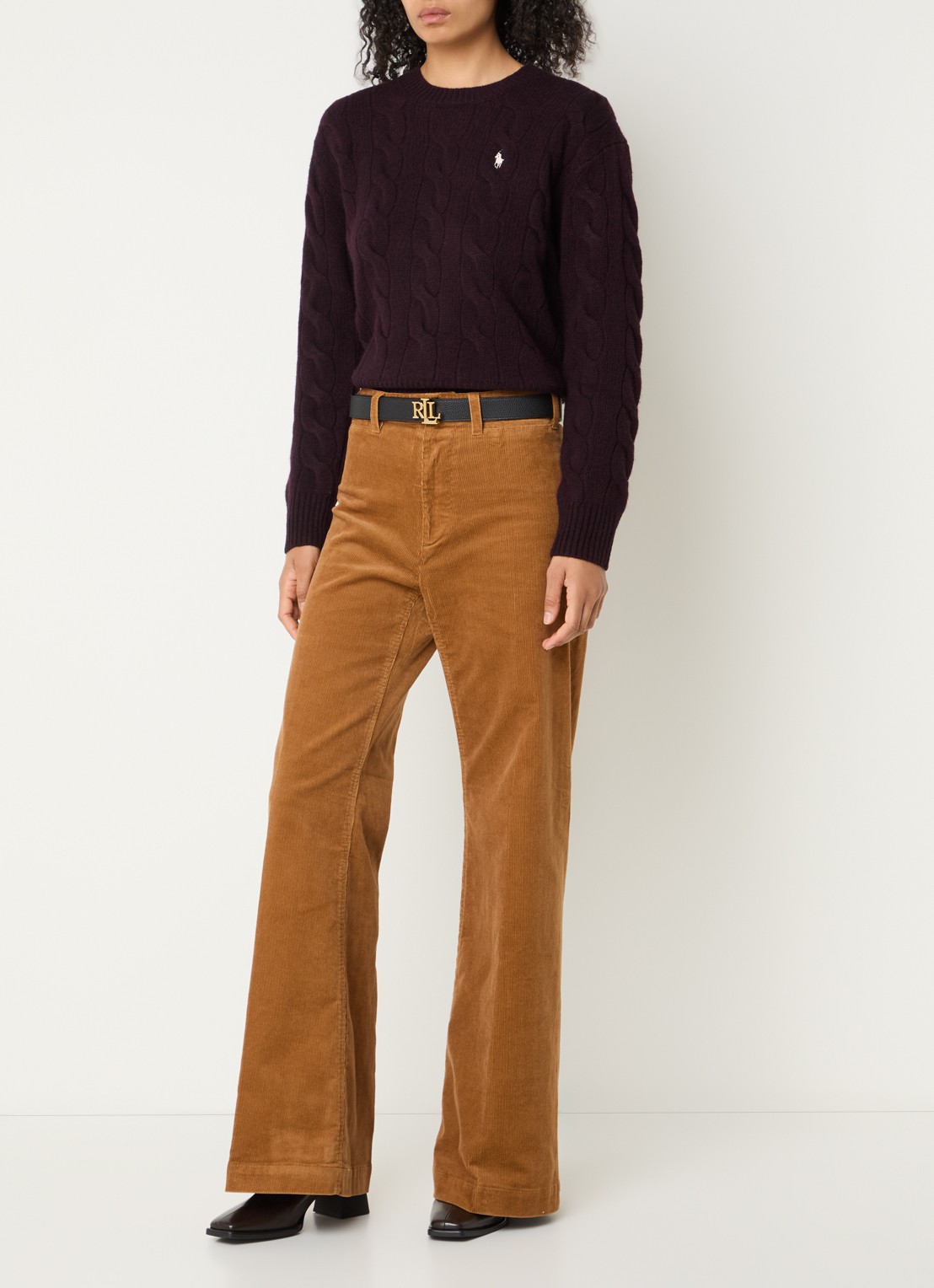 Ralph Lauren Mid waist flared fit broek van corduroy met paspelzakken - voorkant 3 camel