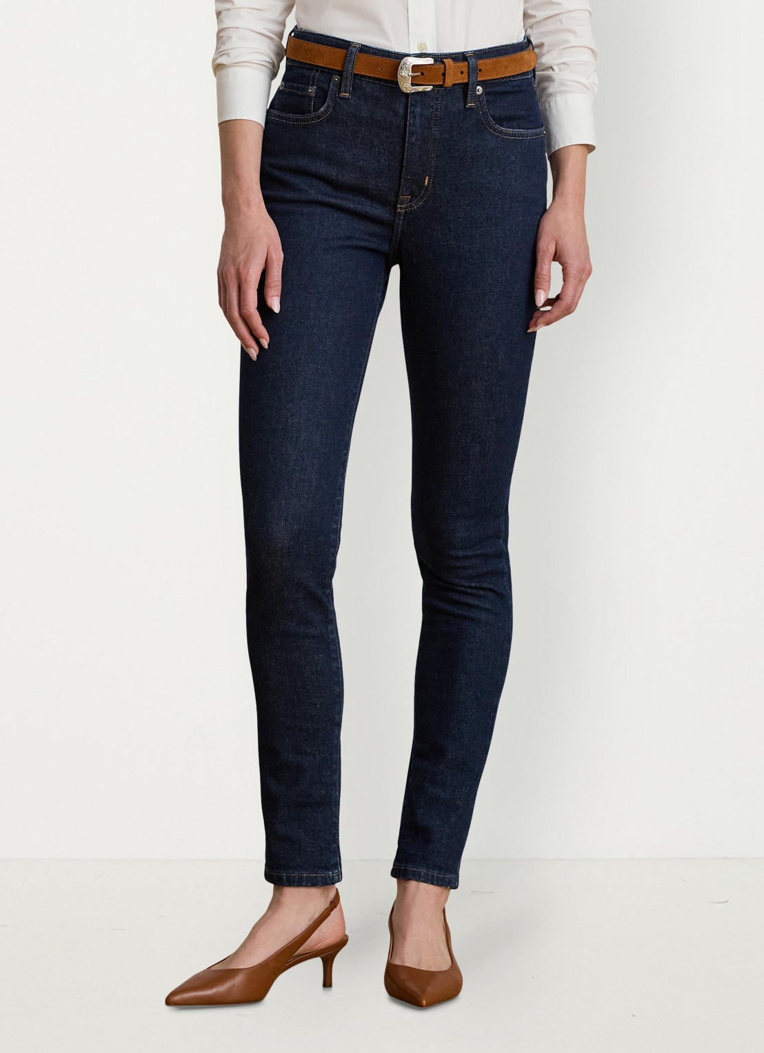 Ralph Lauren Mid waist slim fit jeans met donkere wassing - detail rinse wash / indigo