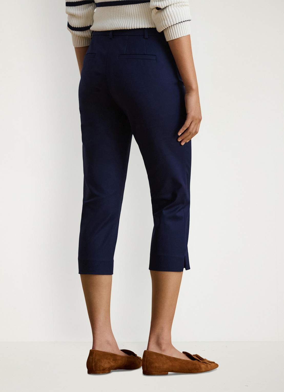 Ralph Lauren Mid waist straight fit capri broek - achterkant 2 donkerblauw