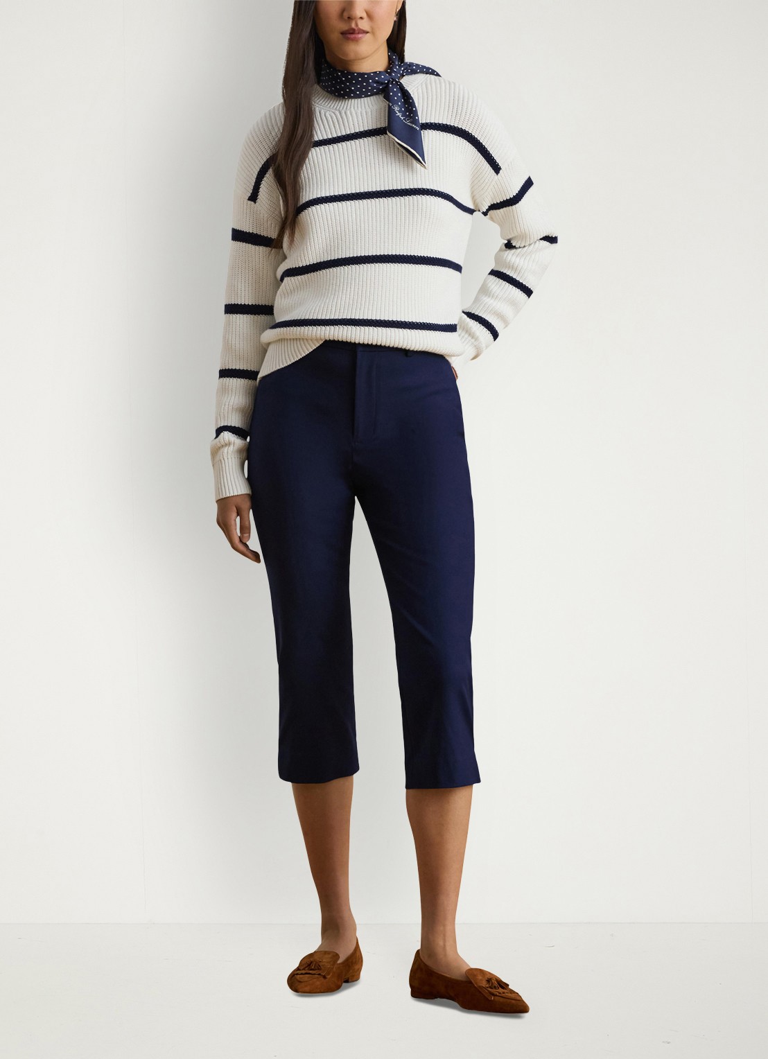 Ralph Lauren Mid waist straight fit capri broek - voorkant 4 donkerblauw