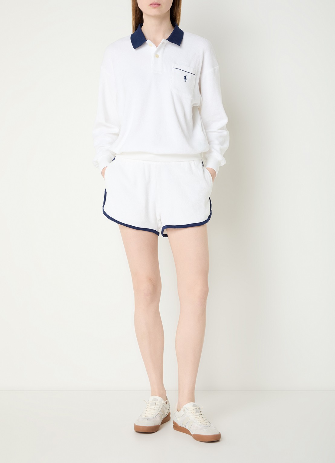Ralph Lauren Mid waist straight fit korte broek van badstof met logo - voorkant 2 wit