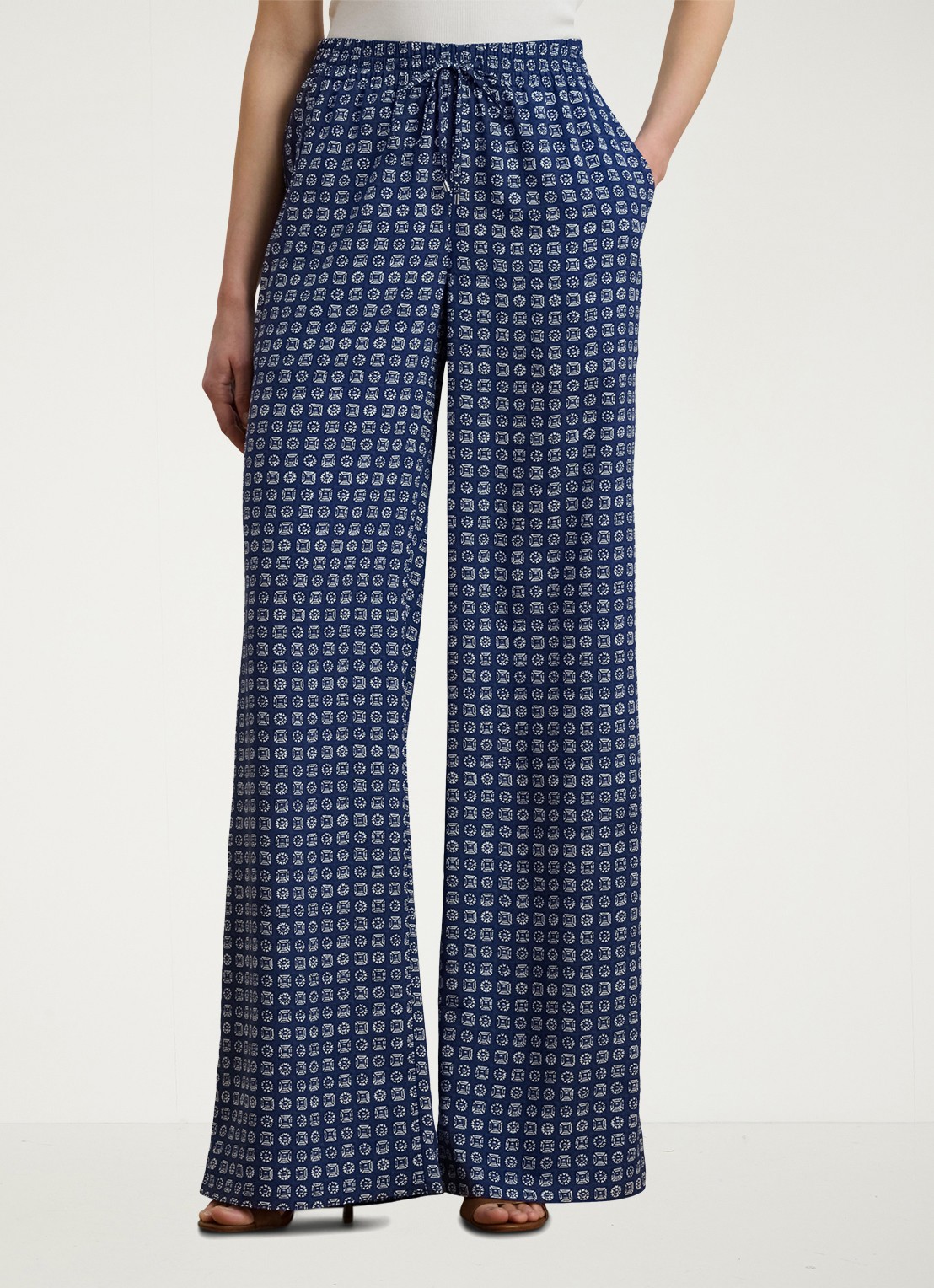 Ralph Lauren Mid waist wide fit broek met print - detail 3 blauw