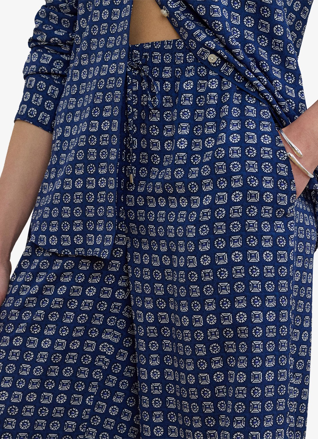 Ralph Lauren Mid waist wide fit broek met print - detail 4 blauw
