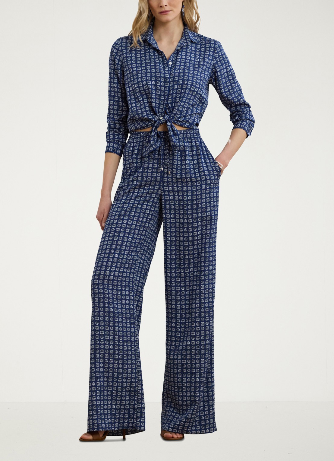 Ralph Lauren Mid waist wide fit broek met print - voorkant 2 blauw