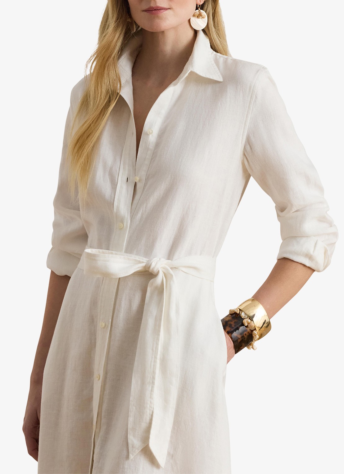 Ralph Lauren Midi blouse jurk met strikceintuur - detail 5 wit