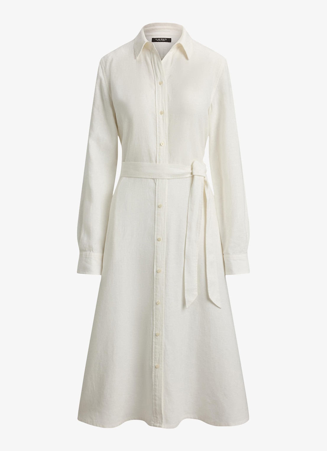 Ralph Lauren Midi blouse jurk met strikceintuur - voorkant 2 wit