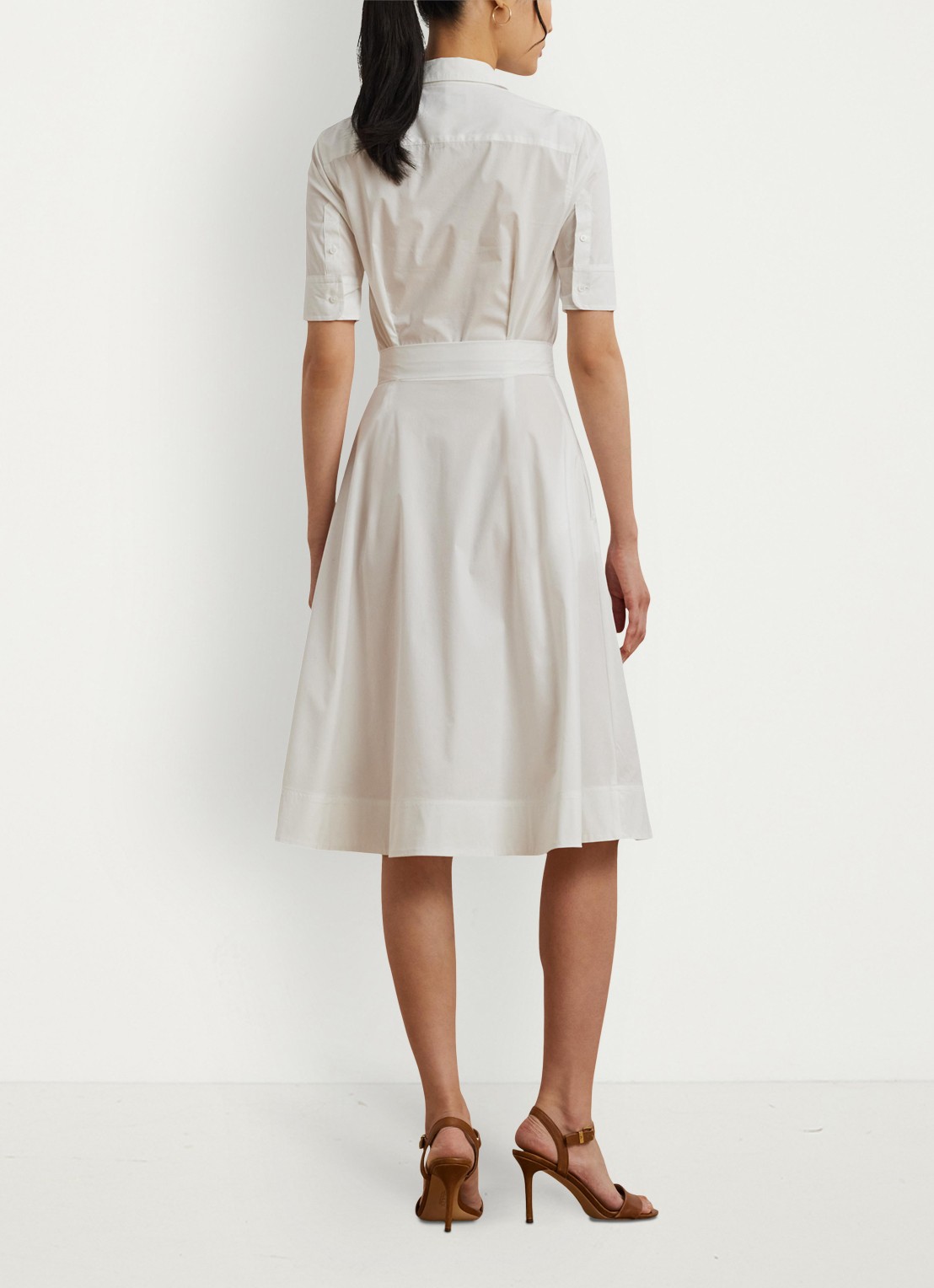Ralph Lauren Midi blousejurk in katoenblend met strikceintuur - achterkant 4 white / wit