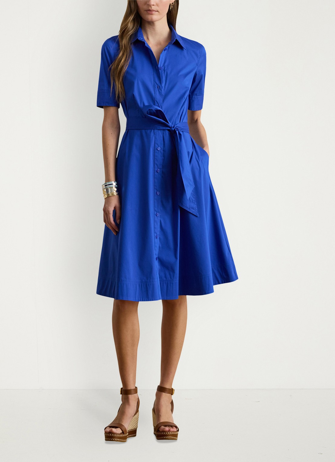 Ralph Lauren Midi blousejurk in katoenblend met strikceintuur - detail 2 cruise royal / blauw
