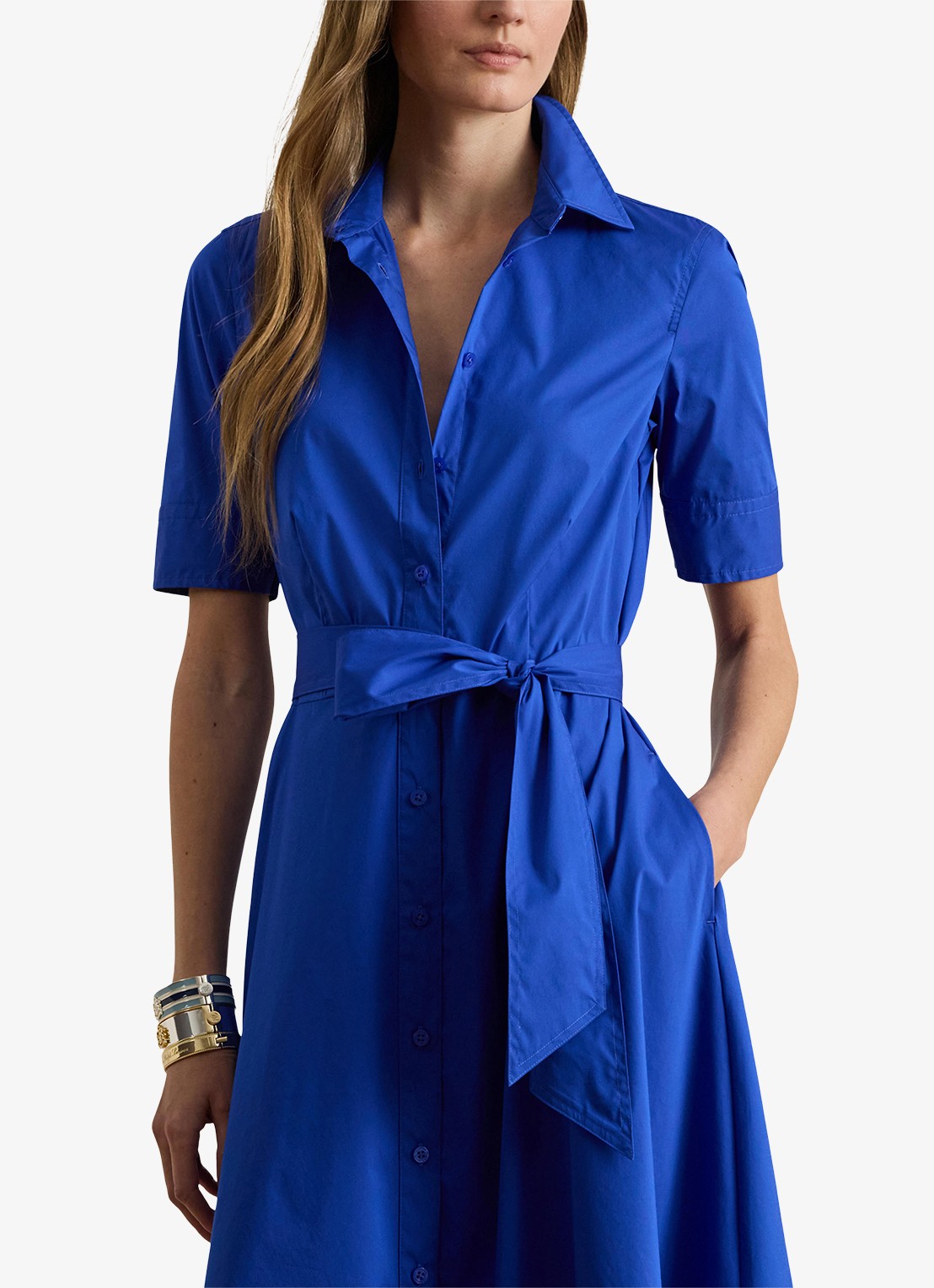 Ralph Lauren Midi blousejurk in katoenblend met strikceintuur - detail 3 cruise royal / blauw