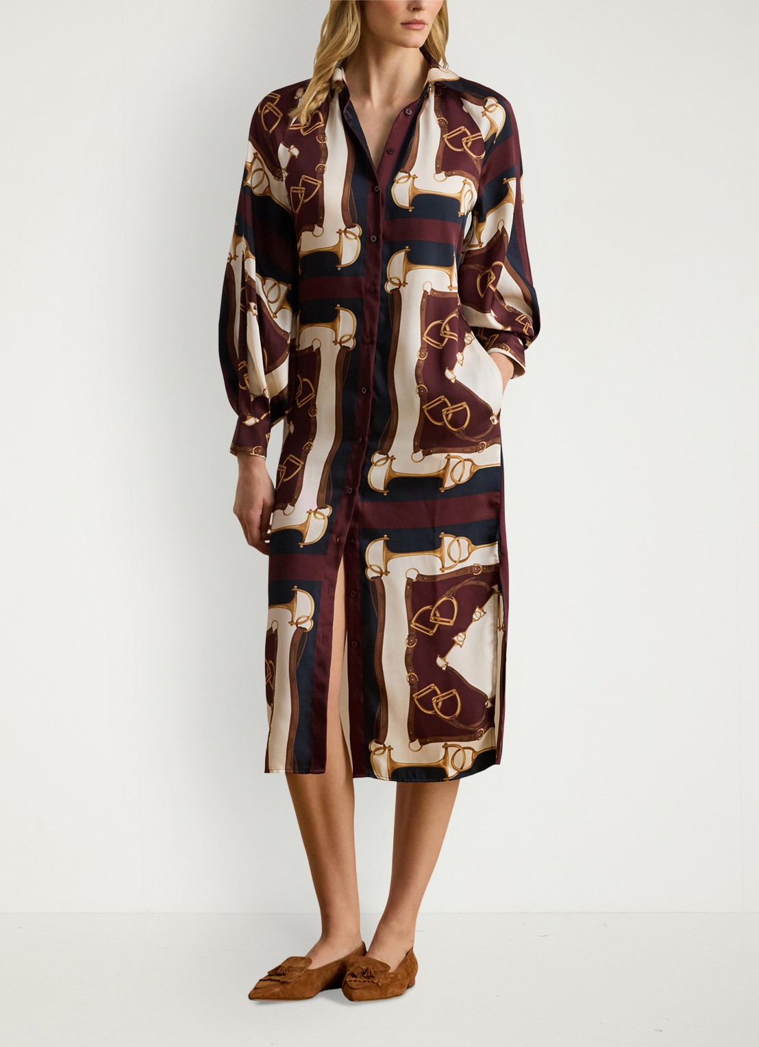 Ralph Lauren Midi blousejurk met ballonmouw - detail 2 navy / donkerblauw
