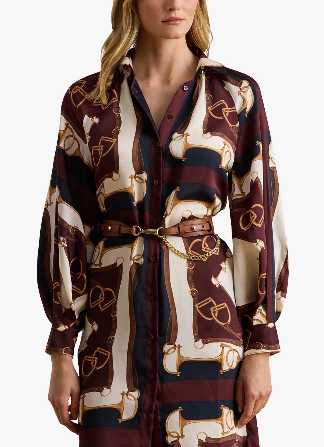 Ralph Lauren Midi blousejurk met ballonmouw - detail 3 navy / donkerblauw