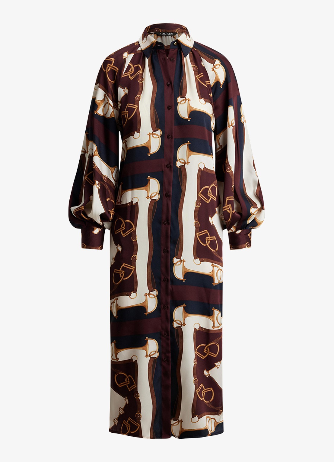 Ralph Lauren Midi blousejurk met ballonmouw - voorkant 4 navy / donkerblauw