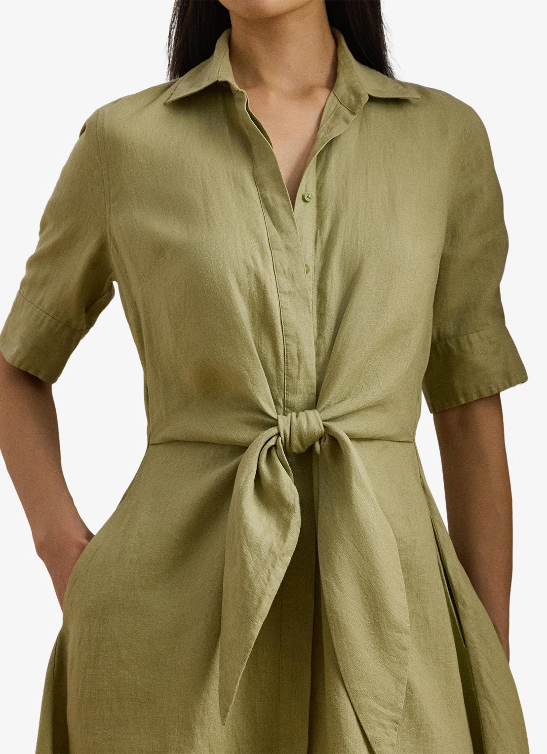 Ralph Lauren Midi blousejurk met gestrikt detail - detail 5 light olive / groen