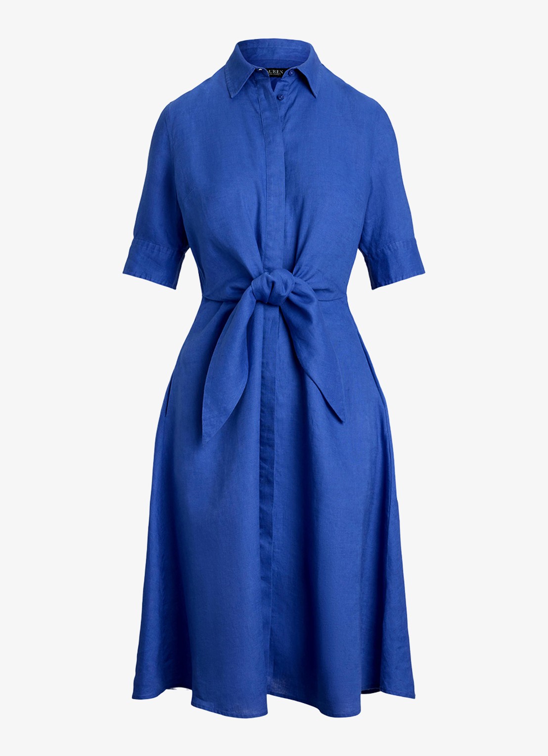 Ralph Lauren Midi blousejurk met gestrikt detail - voorkant blue lapis / blauw