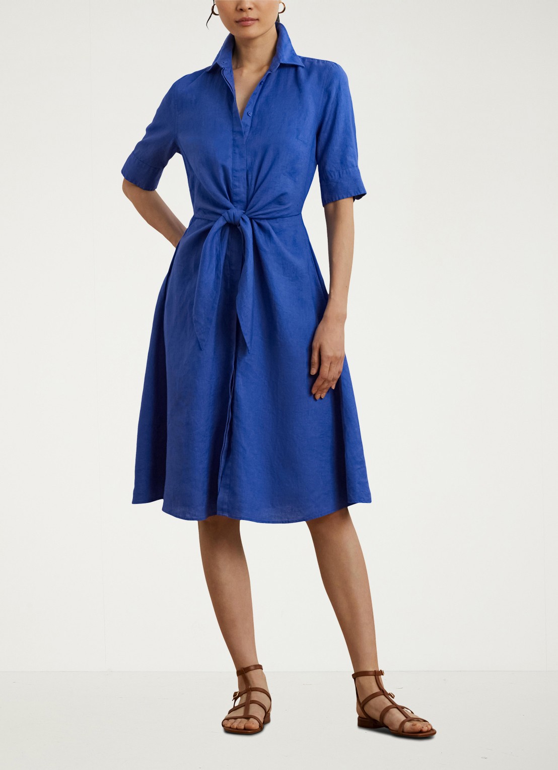 Ralph Lauren Midi blousejurk met gestrikt detail - voorkant 2 blue lapis / blauw