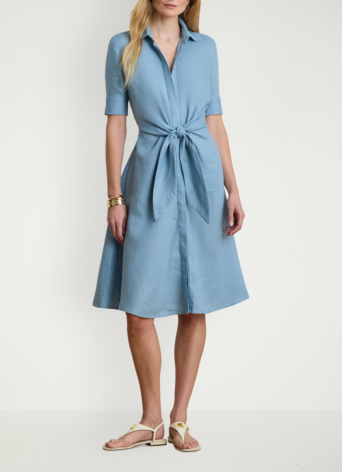 Ralph Lauren Midi blousejurk met gestrikt detail - detail 2 blue note / blauw