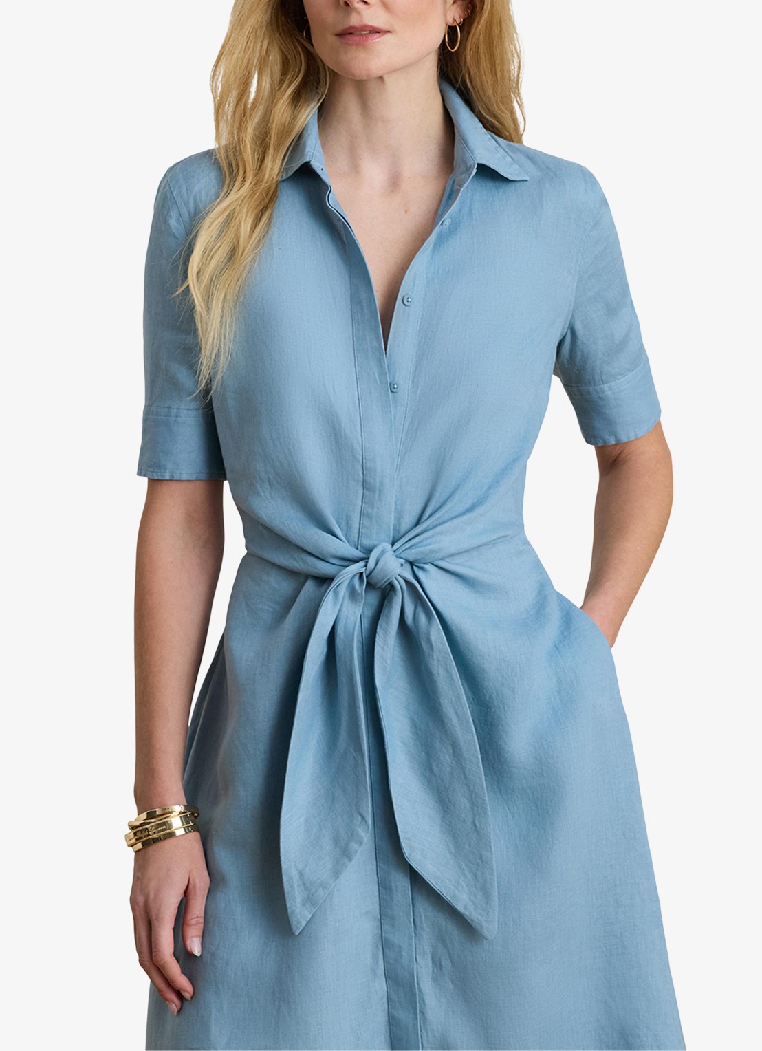 Ralph Lauren Midi blousejurk met gestrikt detail - detail 4 blue note / blauw