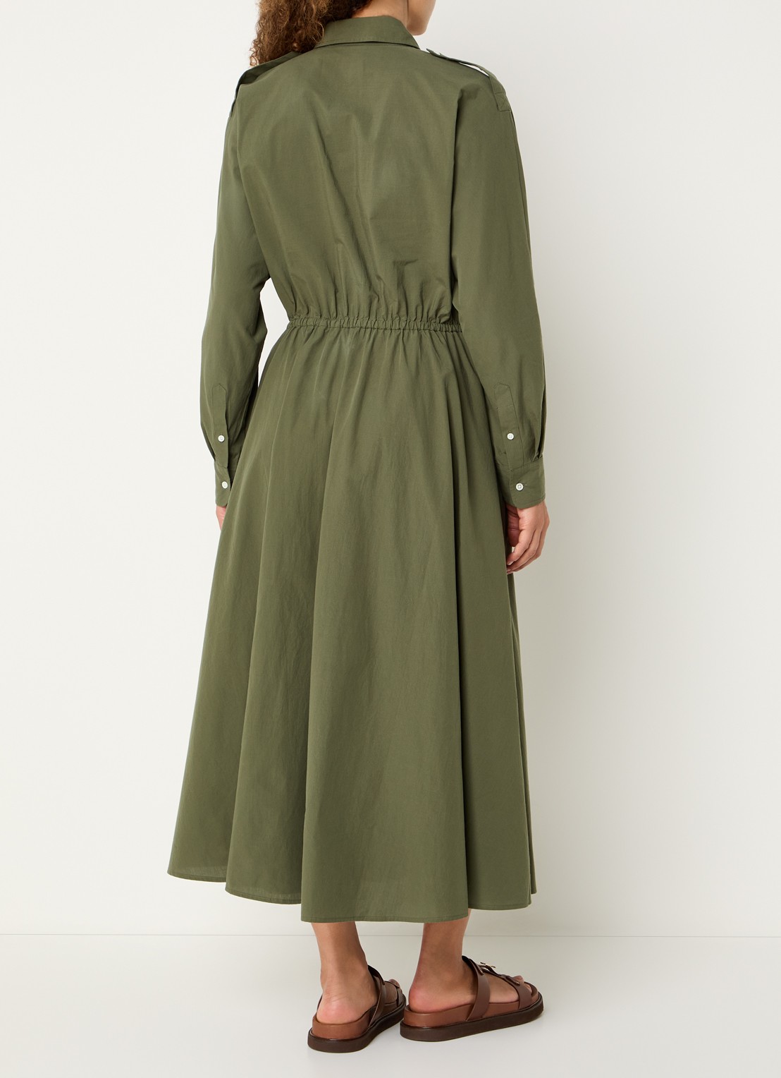 Ralph Lauren Midi blousejurk met klepzakken en strikceintuur - achterkant legergroen