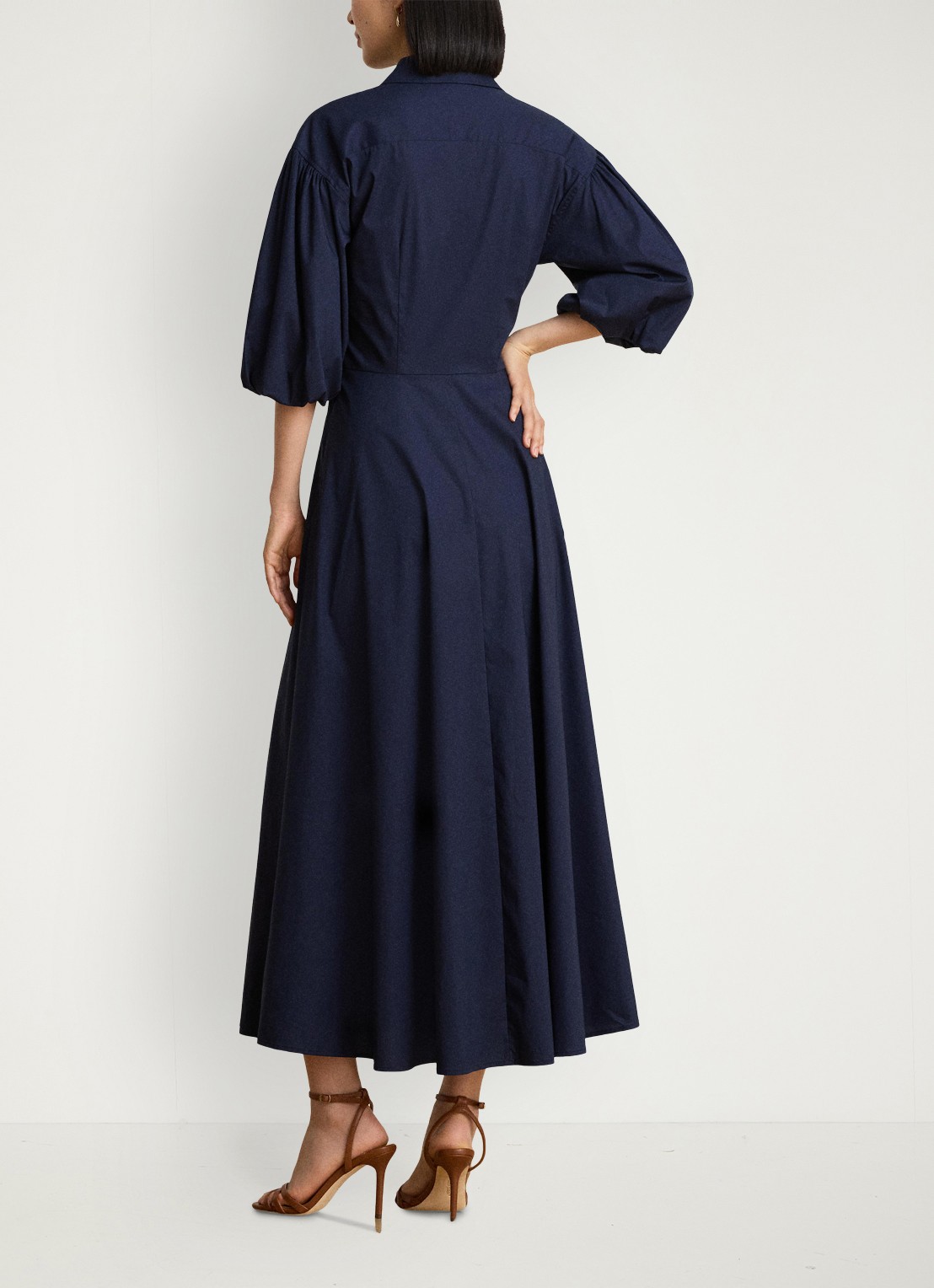 Ralph Lauren Midi blousejurk met knoopdetail en ballonmouwen - achterkant 3 lauren navy / blauw