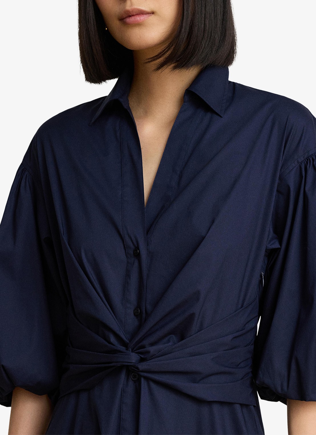 Ralph Lauren Midi blousejurk met knoopdetail en ballonmouwen - detail 5 lauren navy / blauw