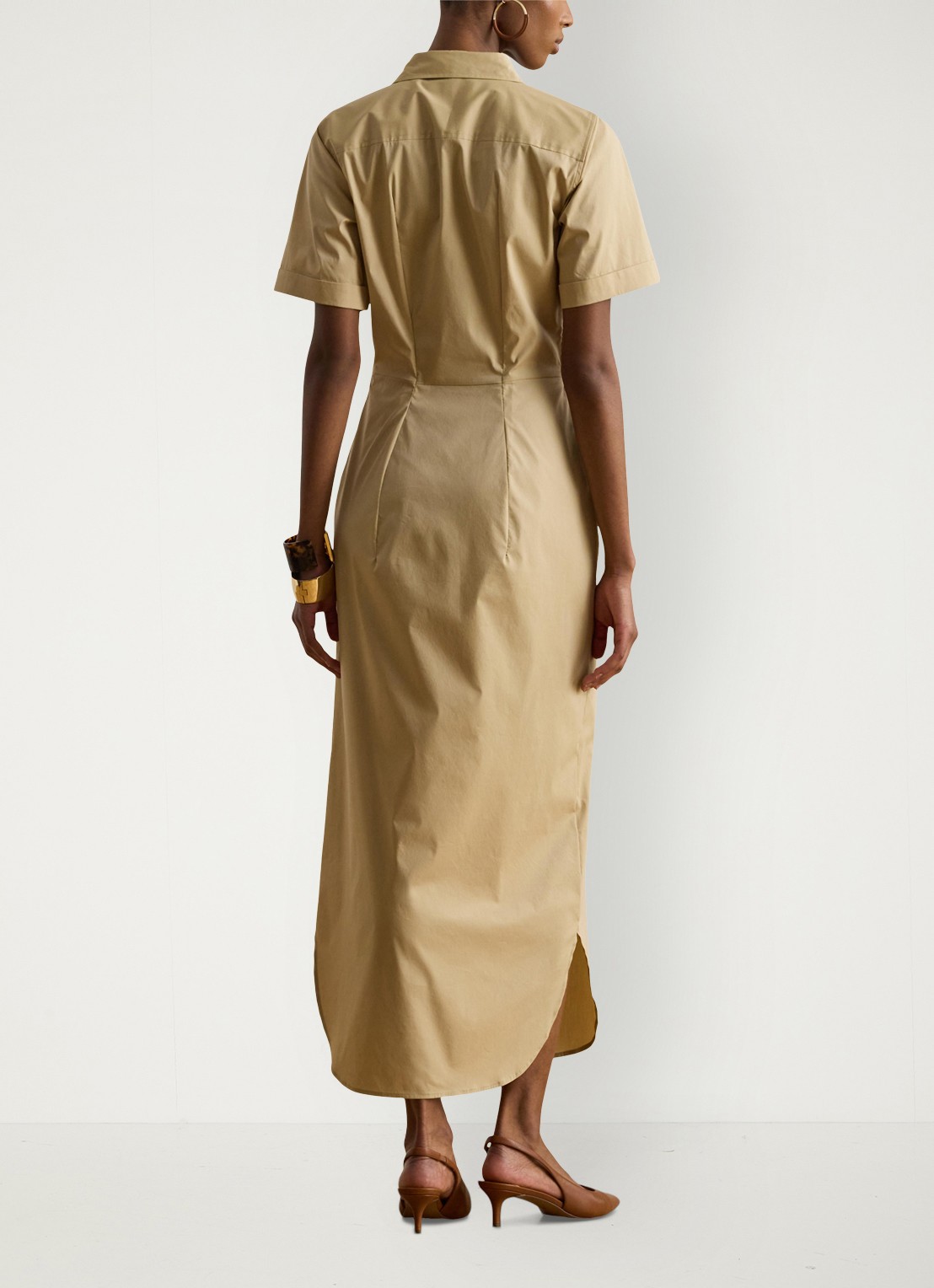 Ralph Lauren Midi blousejurk met plooidetail - achterkant birch tan / beige
