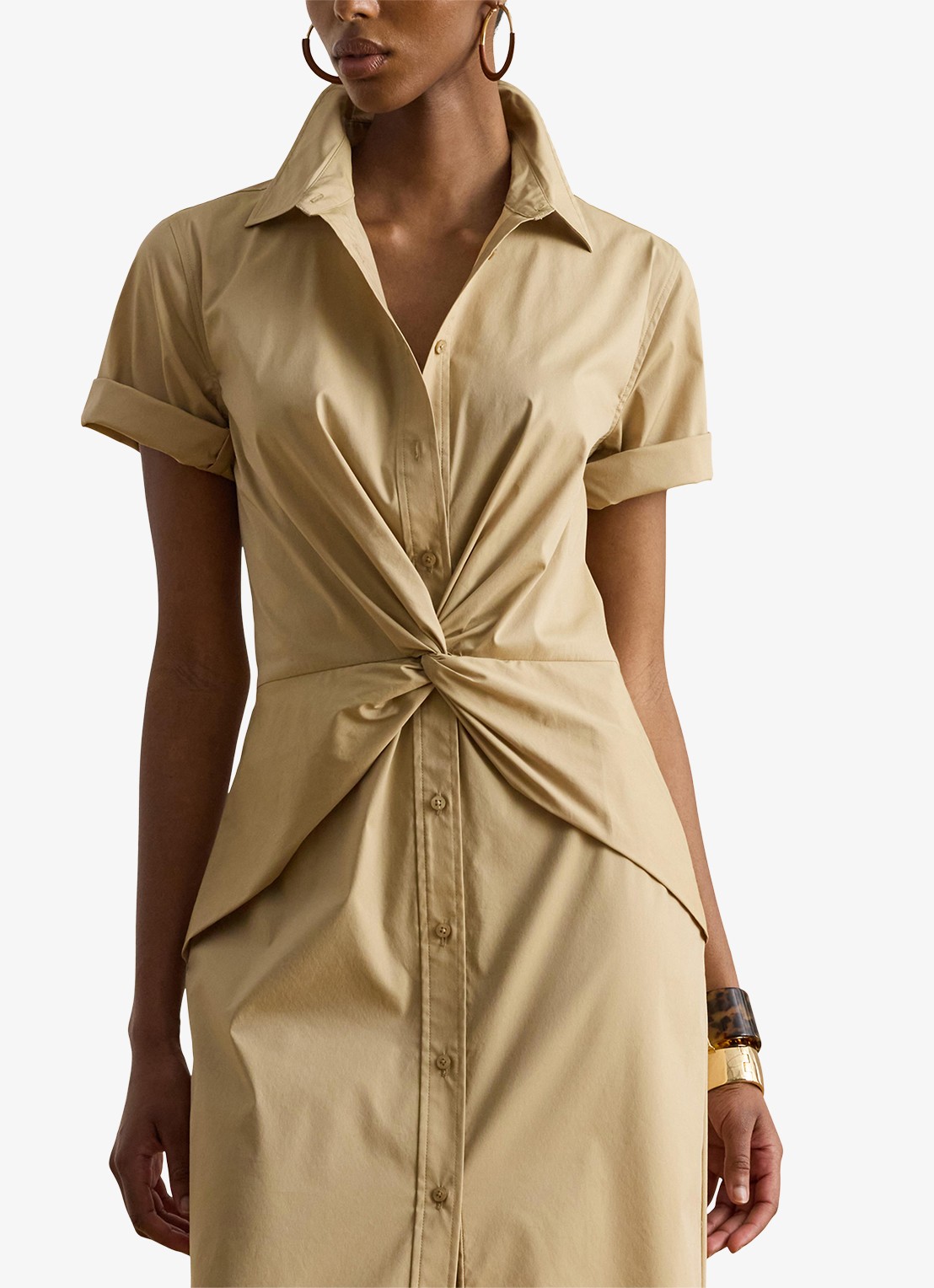 Ralph Lauren Midi blousejurk met plooidetail - detail 2 birch tan / beige