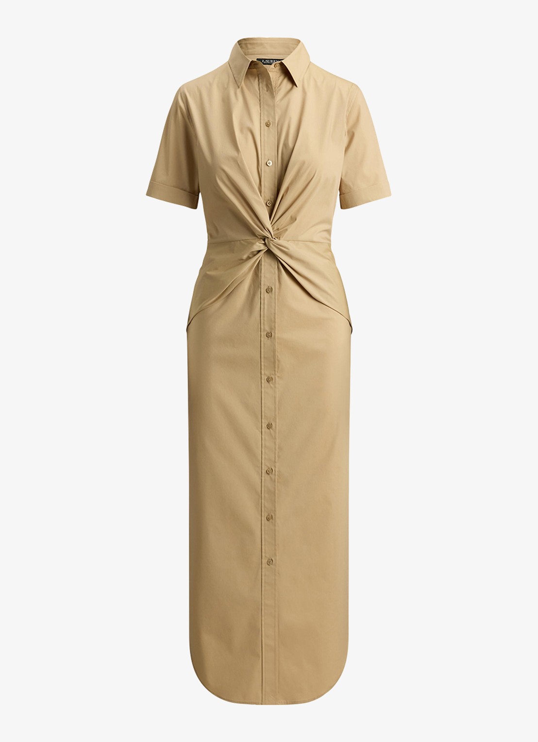 Ralph Lauren Midi blousejurk met plooidetail - voorkant 4 birch tan / beige