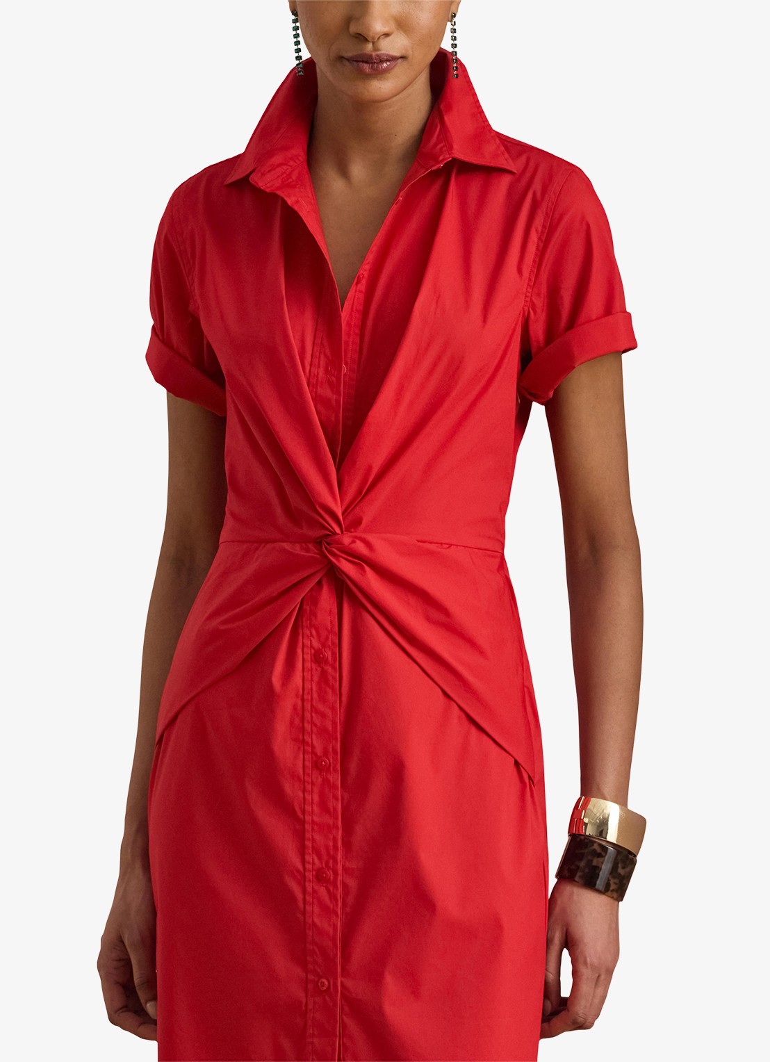 Ralph Lauren Midi blousejurk met plooidetail - detail cruise red 2wr6 / rood