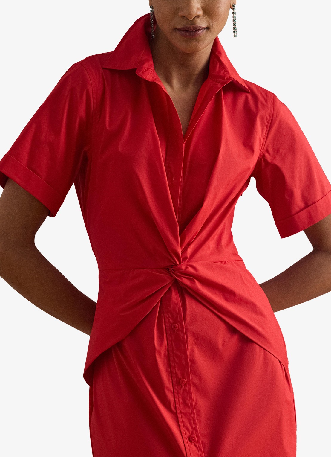 Ralph Lauren Midi blousejurk met plooidetail - detail 2 cruise red 2wr6 / rood