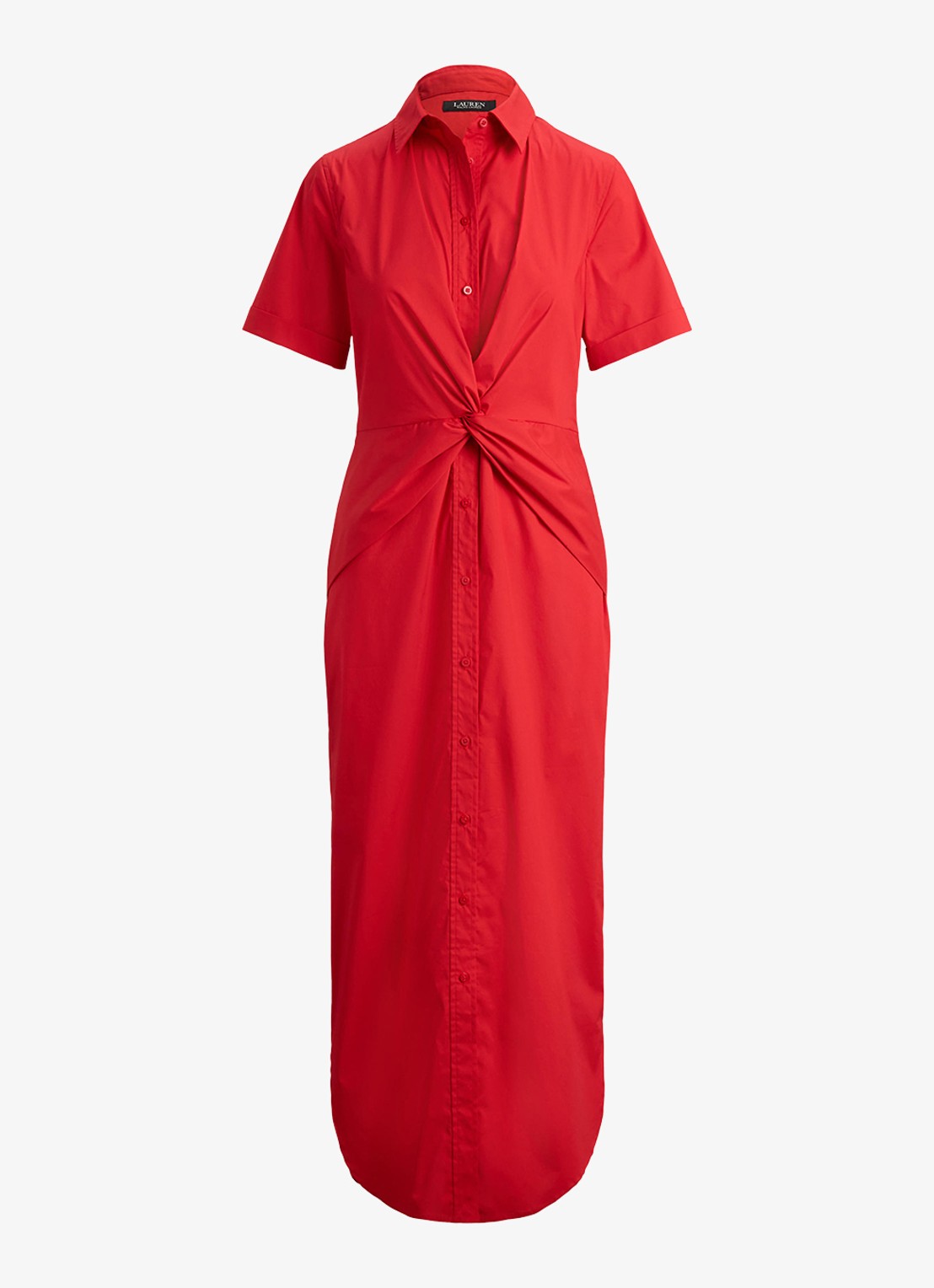 Ralph Lauren Midi blousejurk met plooidetail - voorkant 3 cruise red 2wr6 / rood
