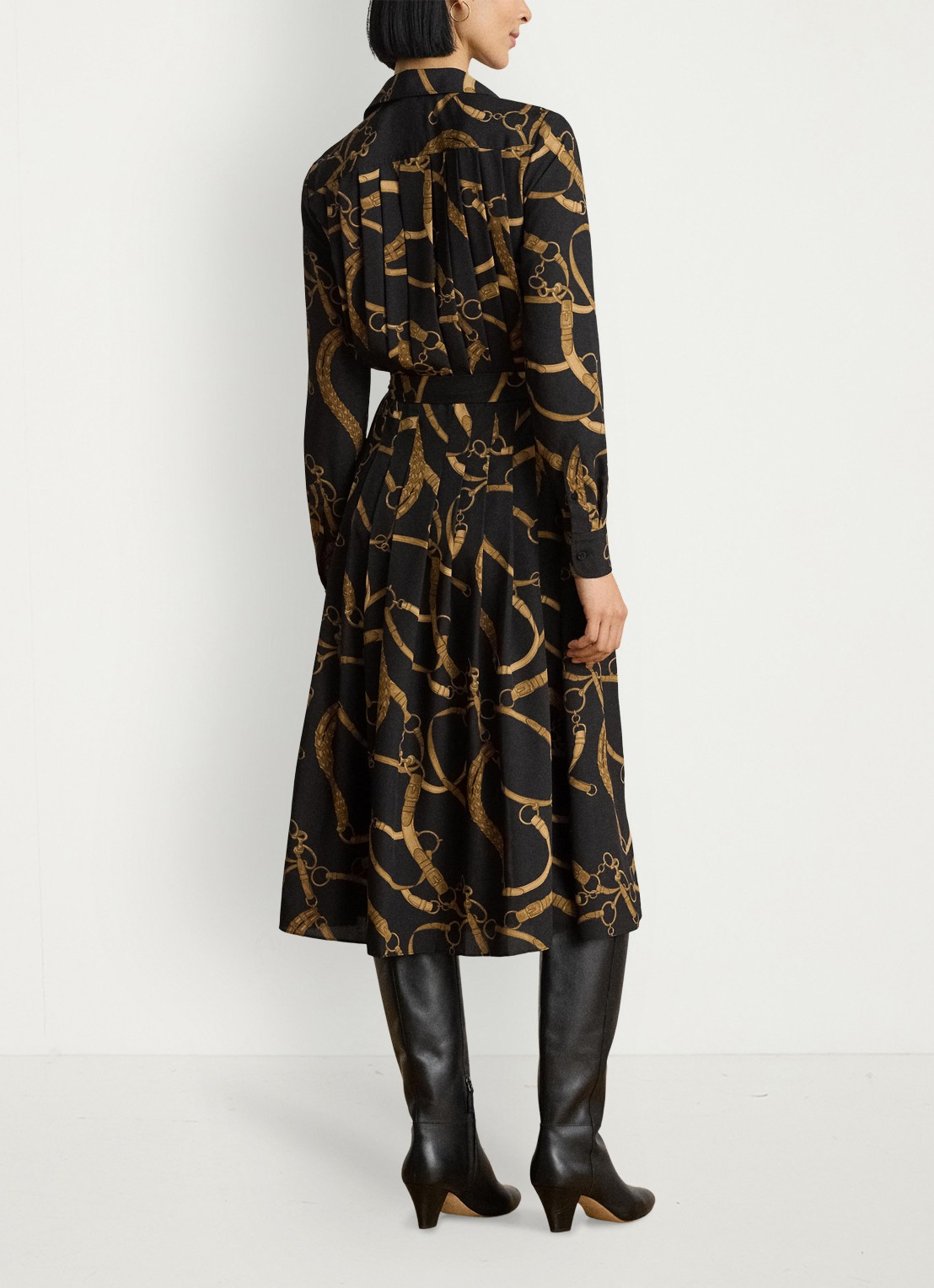 Ralph Lauren Midi blousejurk met print en strikceintuur - achterkant 5 birch tan / zwart