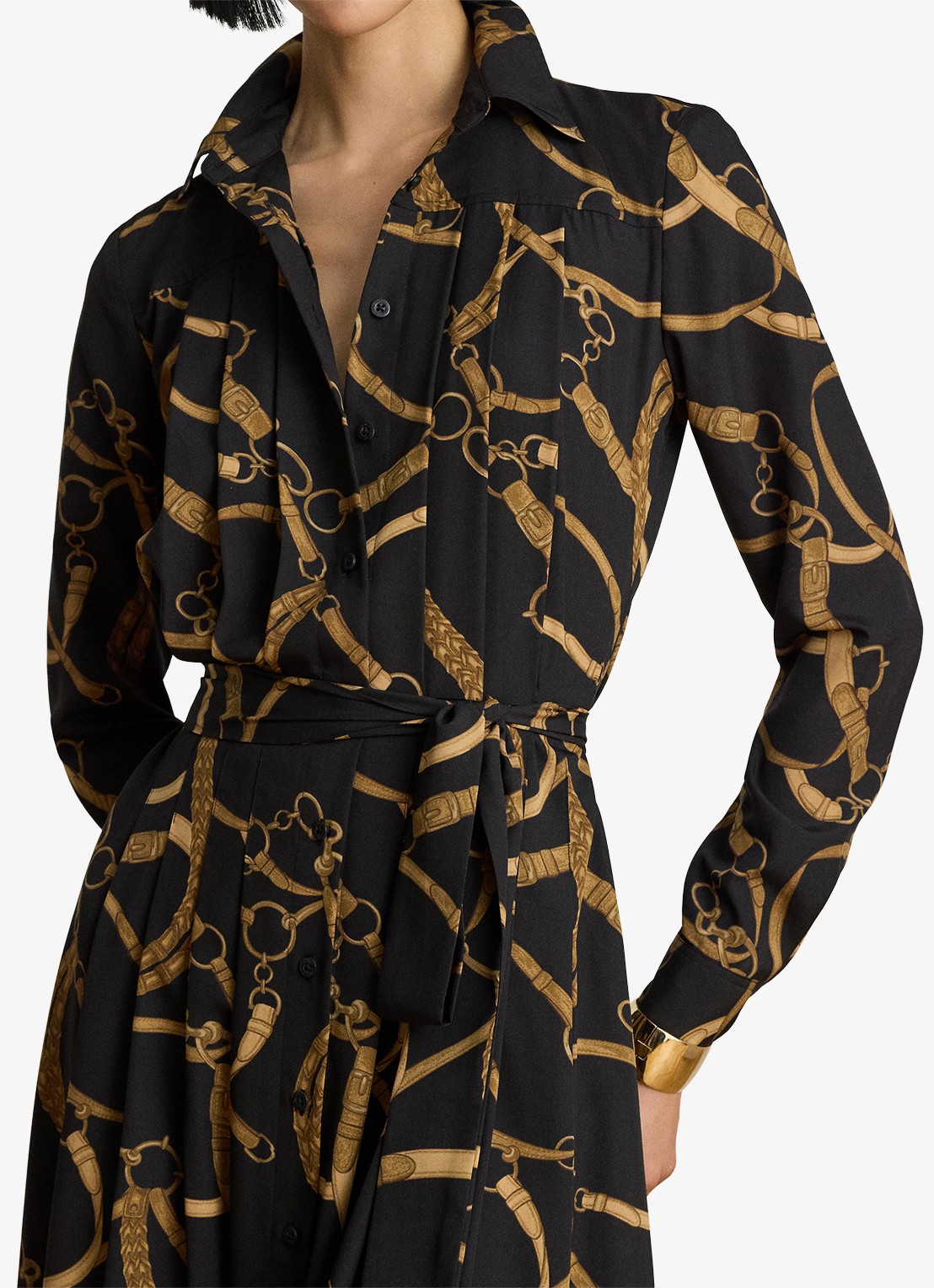 Ralph Lauren Midi blousejurk met print en strikceintuur - detail 3 birch tan / zwart