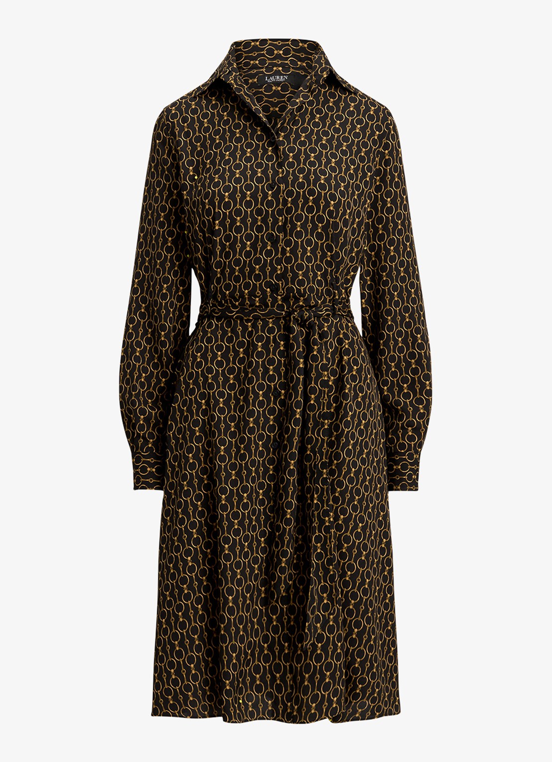 Ralph Lauren Midi blousejurk met print - voorkant 4 black multi / zwart