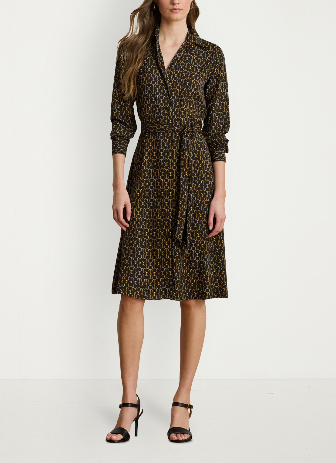 Ralph Lauren Midi blousejurk met print - voorkant 5 black multi / zwart