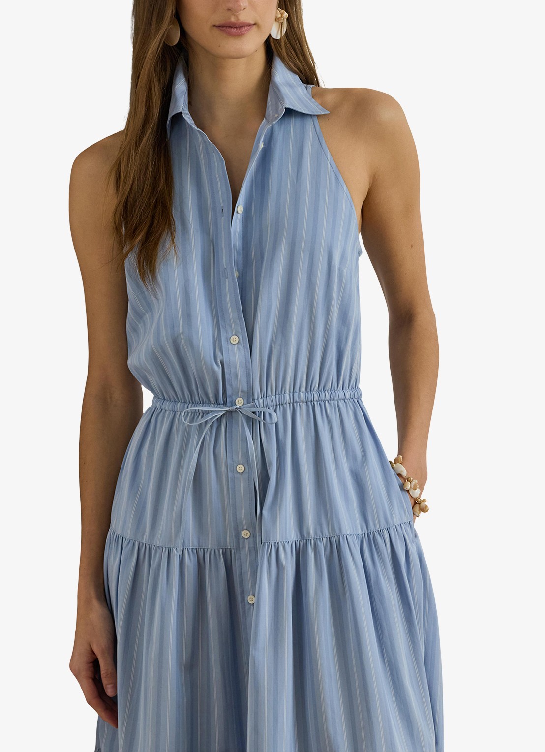 Ralph Lauren Midi blousejurk met streepprint en gestrikt detail - detail blue/white multi / blauw