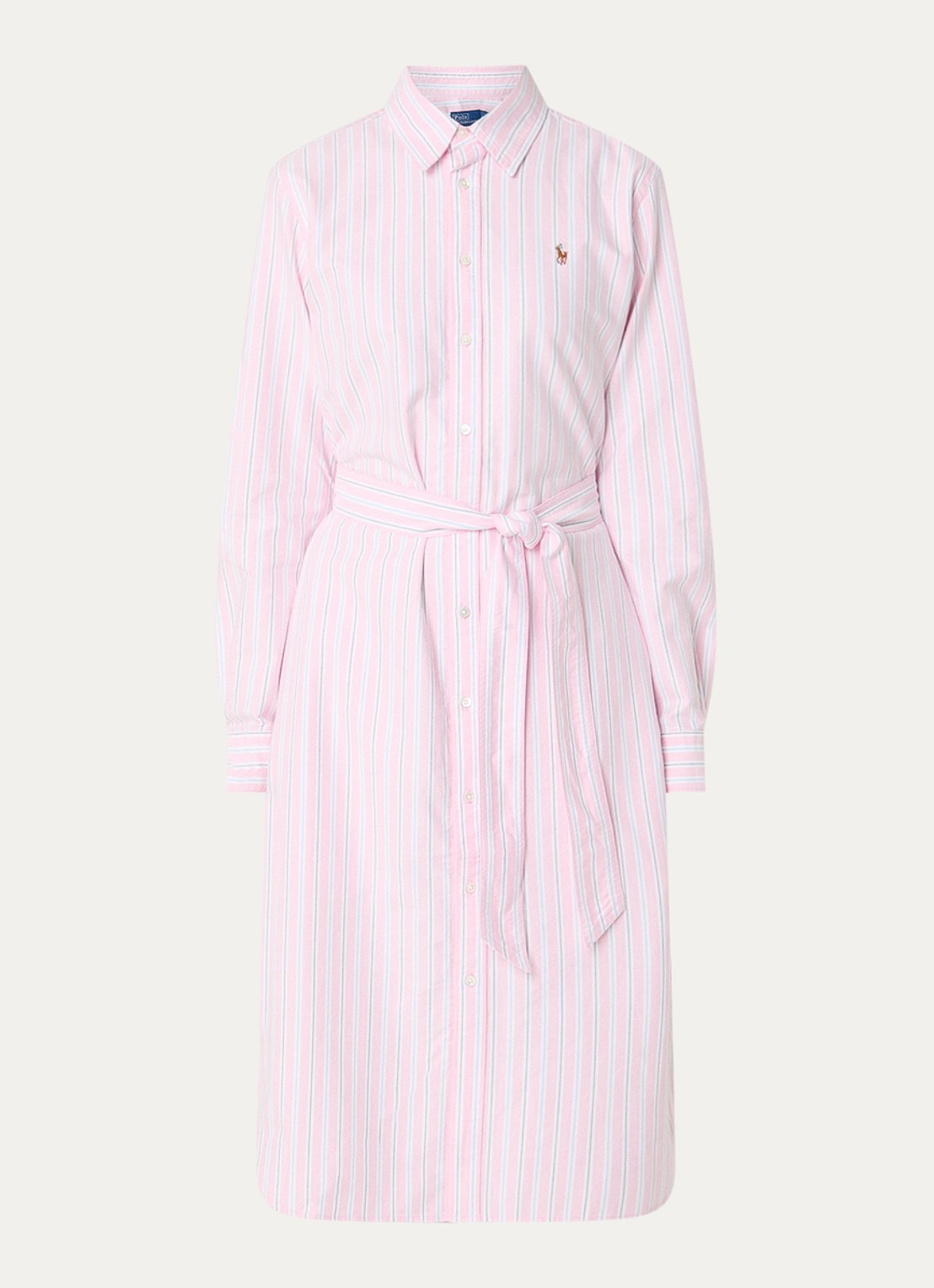 Ralph Lauren Midi blousejurk met streepprint en steekzakken - voorkant 3 roze